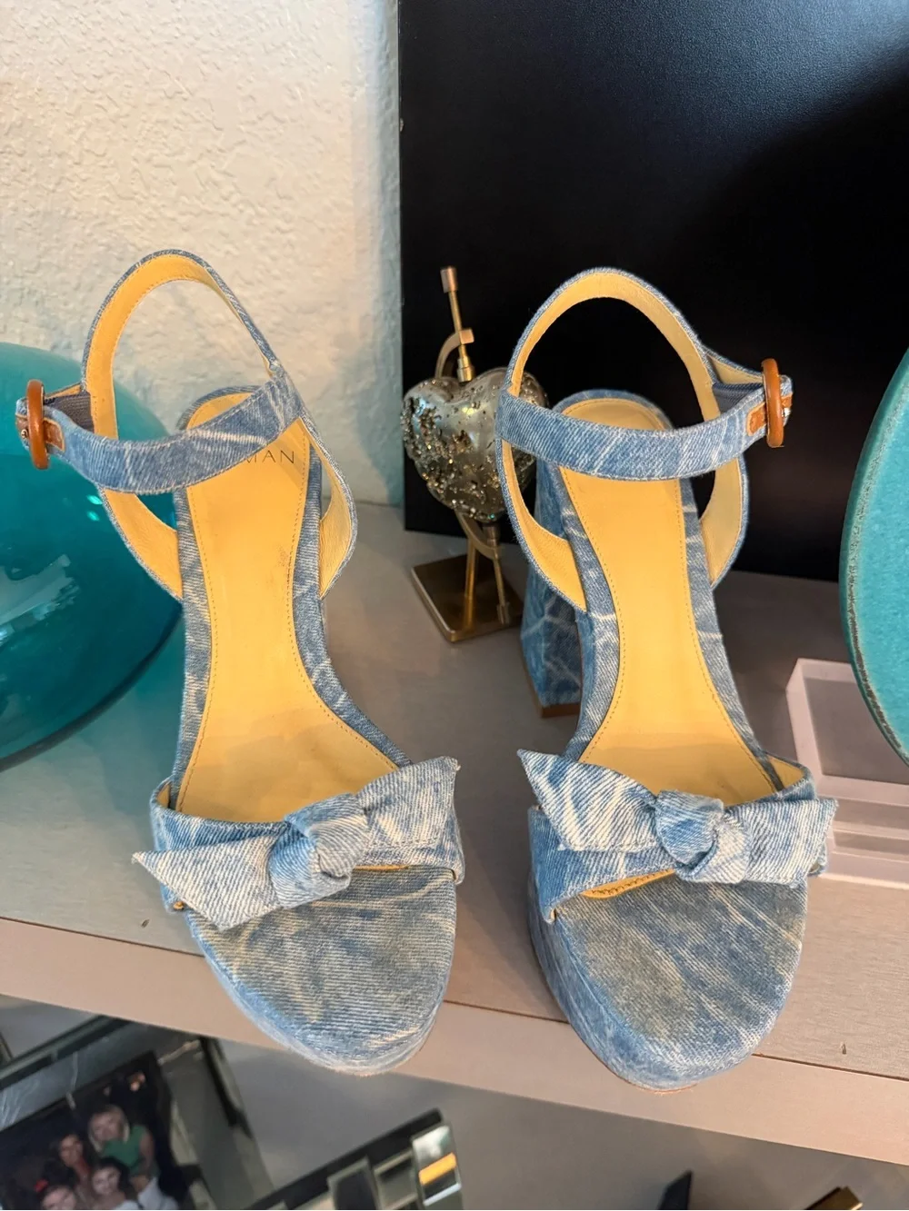 Alexandre Birman Light Blue Denim Platform Sandals with Ankle Strap